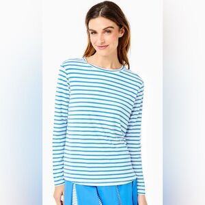 Addison Bay Drape Luxe Everyday Long Sleeve Beverly Blue Stripe Medium NWT